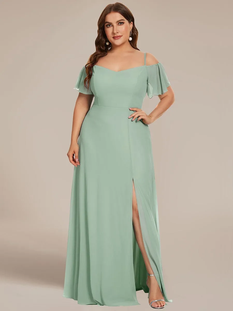 Custom Size Cold Shoulder Formal Bridesmaid Dress with Side Slit