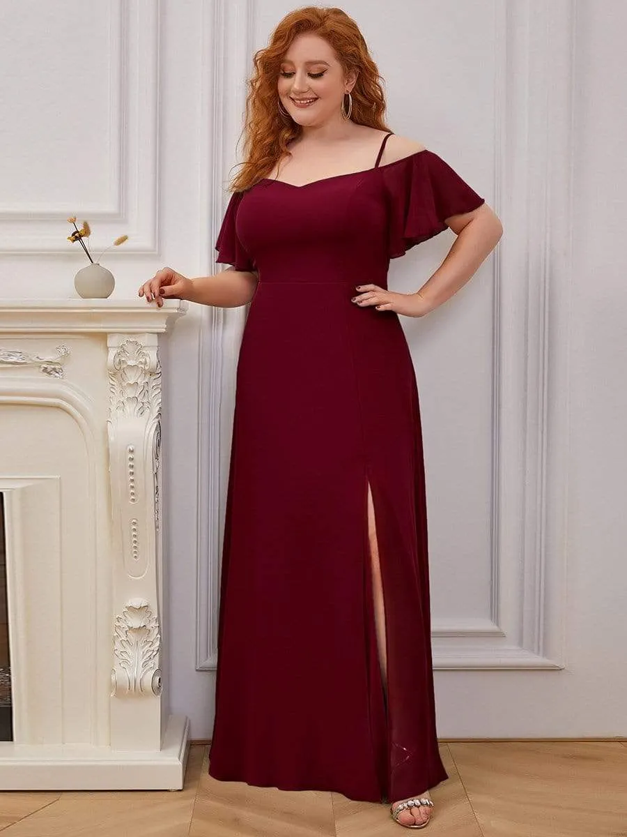 Custom Size Cold Shoulder Formal Bridesmaid Dress with Side Slit