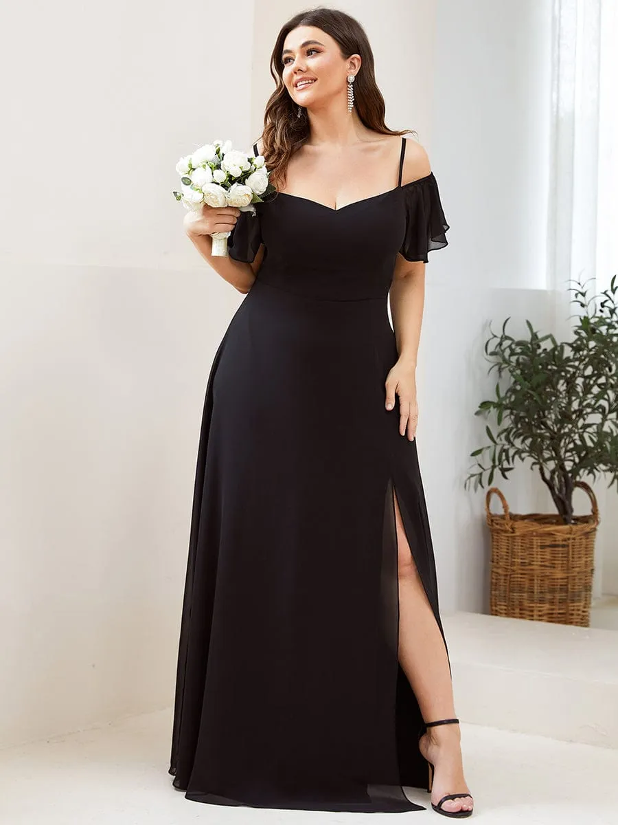 Custom Size Cold Shoulder Formal Bridesmaid Dress with Side Slit