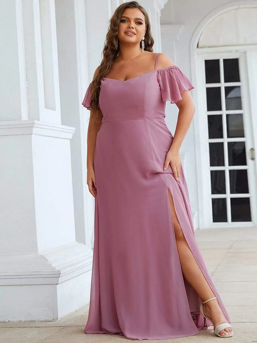 Custom Size Cold Shoulder Formal Bridesmaid Dress with Side Slit