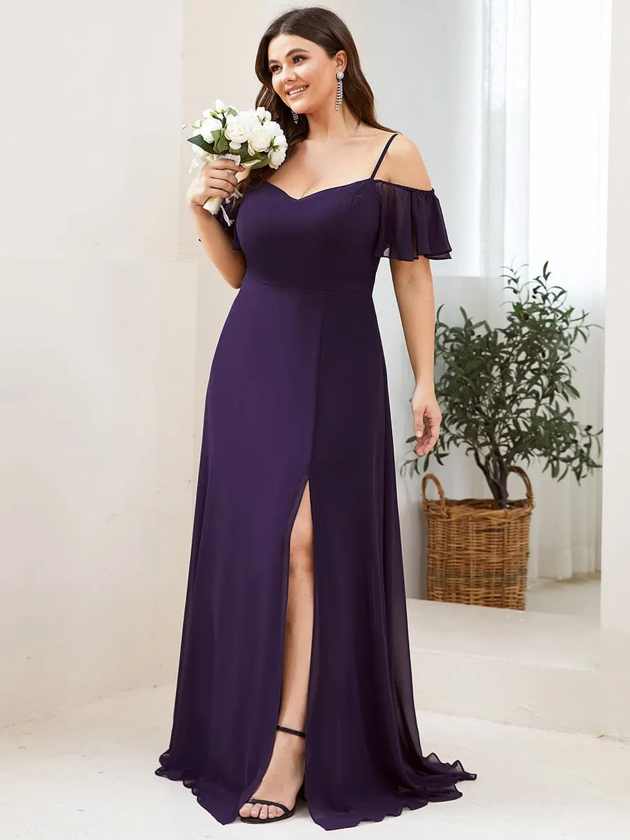 Custom Size Cold Shoulder Formal Bridesmaid Dress with Side Slit