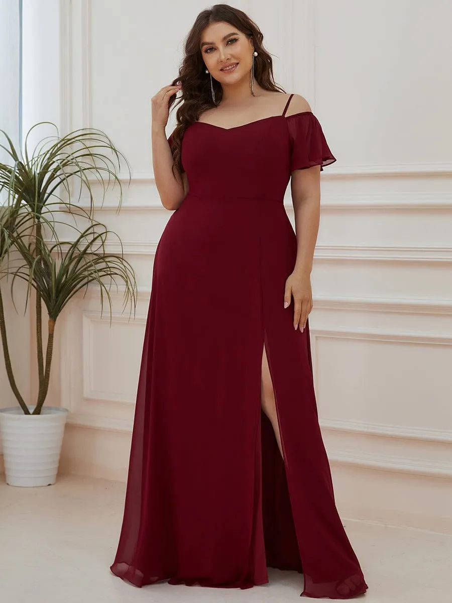 Custom Size Cold Shoulder Formal Bridesmaid Dress with Side Slit