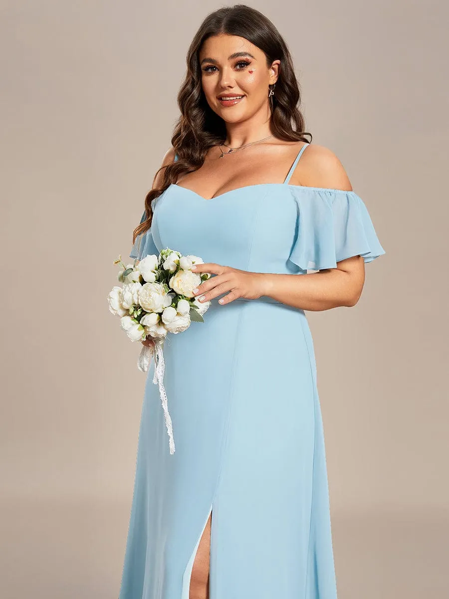 Custom Size Cold Shoulder Formal Bridesmaid Dress with Side Slit