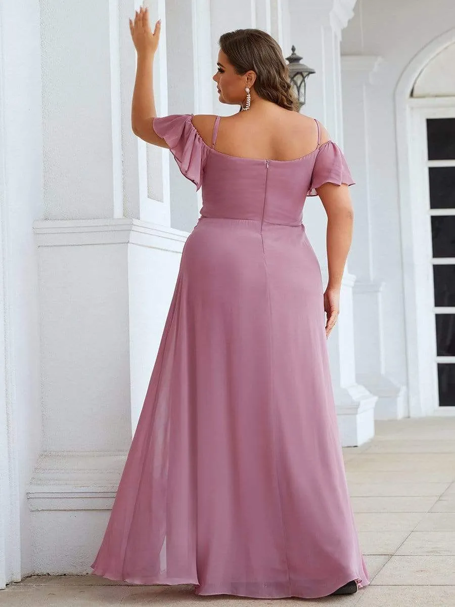 Custom Size Cold Shoulder Formal Bridesmaid Dress with Side Slit