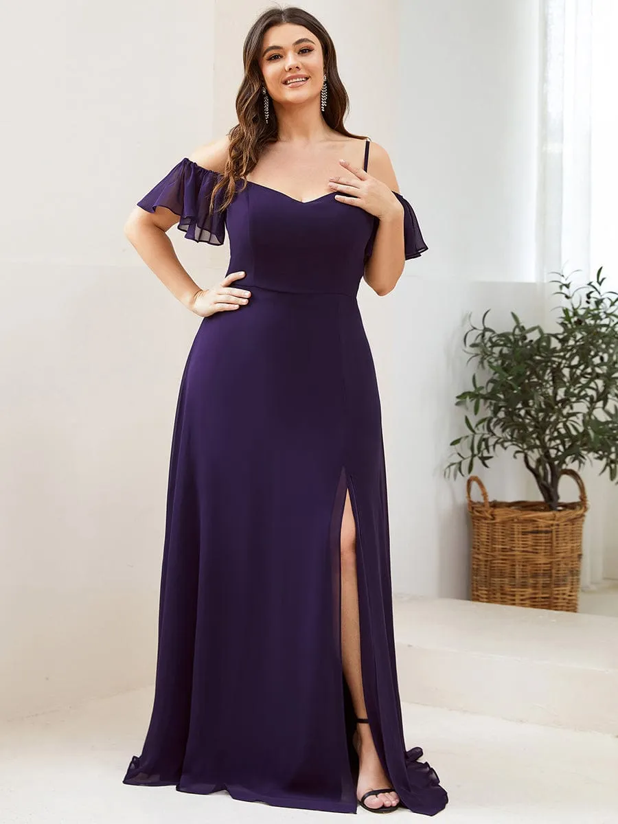 Custom Size Cold Shoulder Formal Bridesmaid Dress with Side Slit