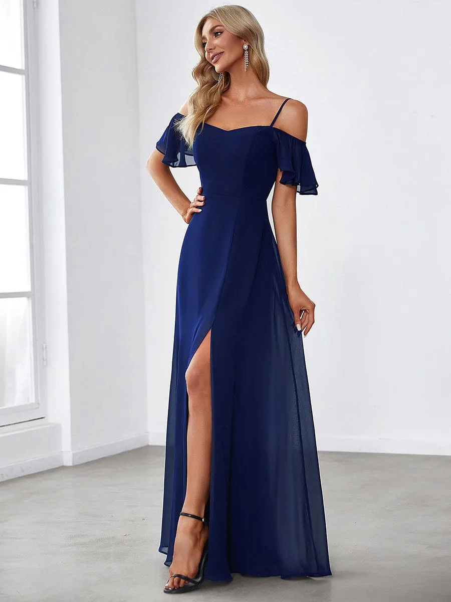 Custom Size Cold Shoulder Formal Bridesmaid Dress with Side Slit