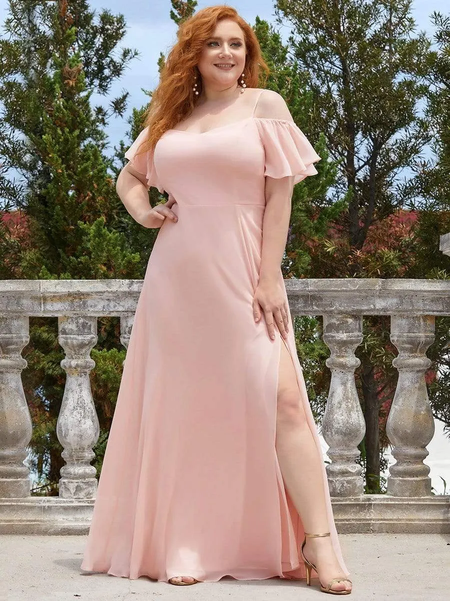 Custom Size Cold Shoulder Formal Bridesmaid Dress with Side Slit