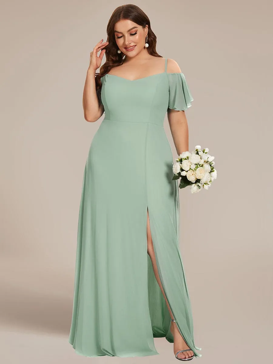 Custom Size Cold Shoulder Formal Bridesmaid Dress with Side Slit