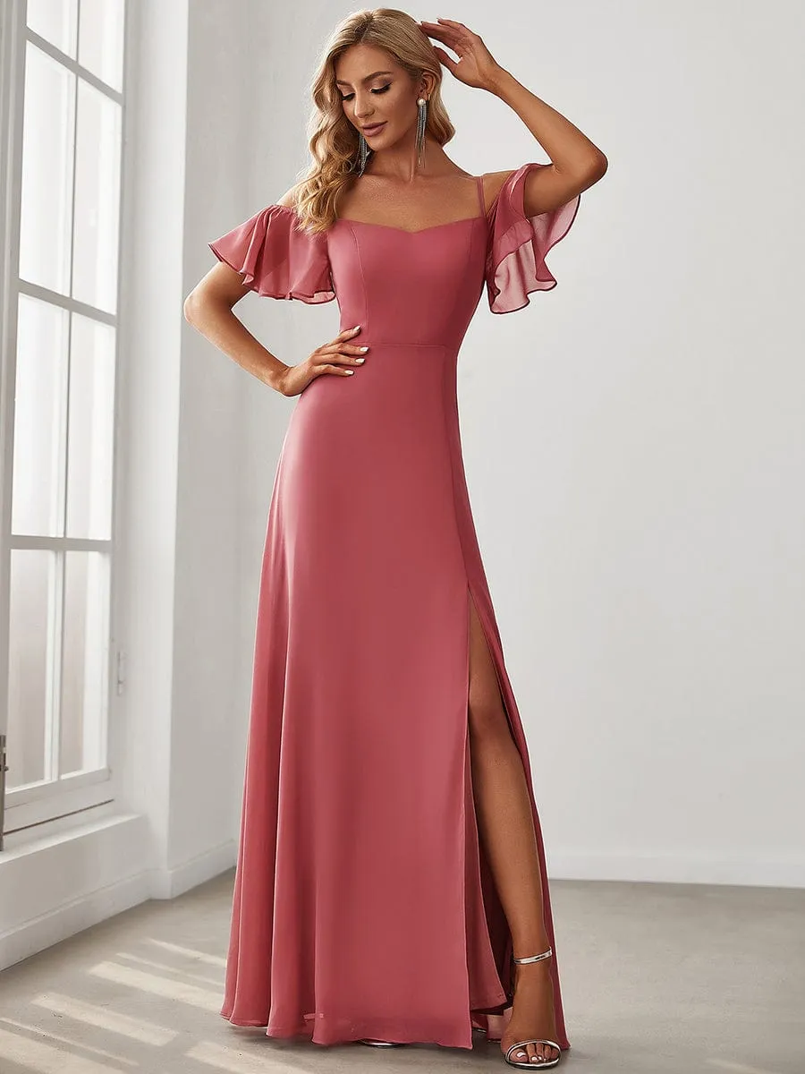 Custom Size Cold Shoulder Formal Bridesmaid Dress with Side Slit