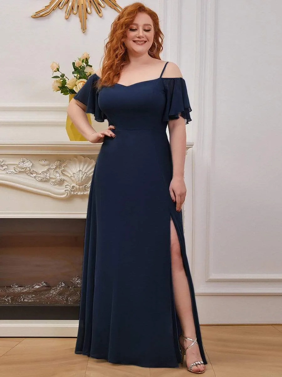 Custom Size Cold Shoulder Formal Bridesmaid Dress with Side Slit