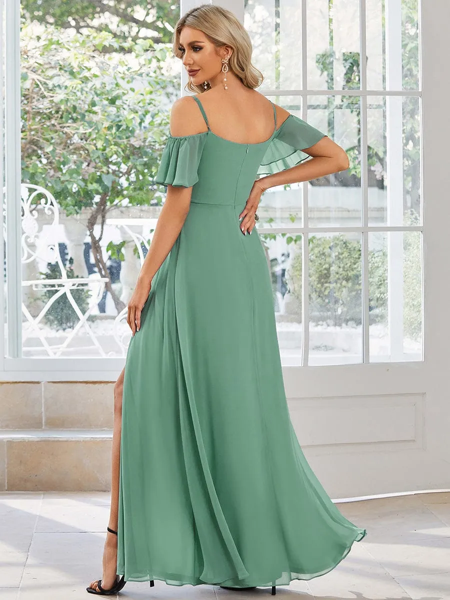 Custom Size Cold Shoulder Formal Bridesmaid Dress with Side Slit