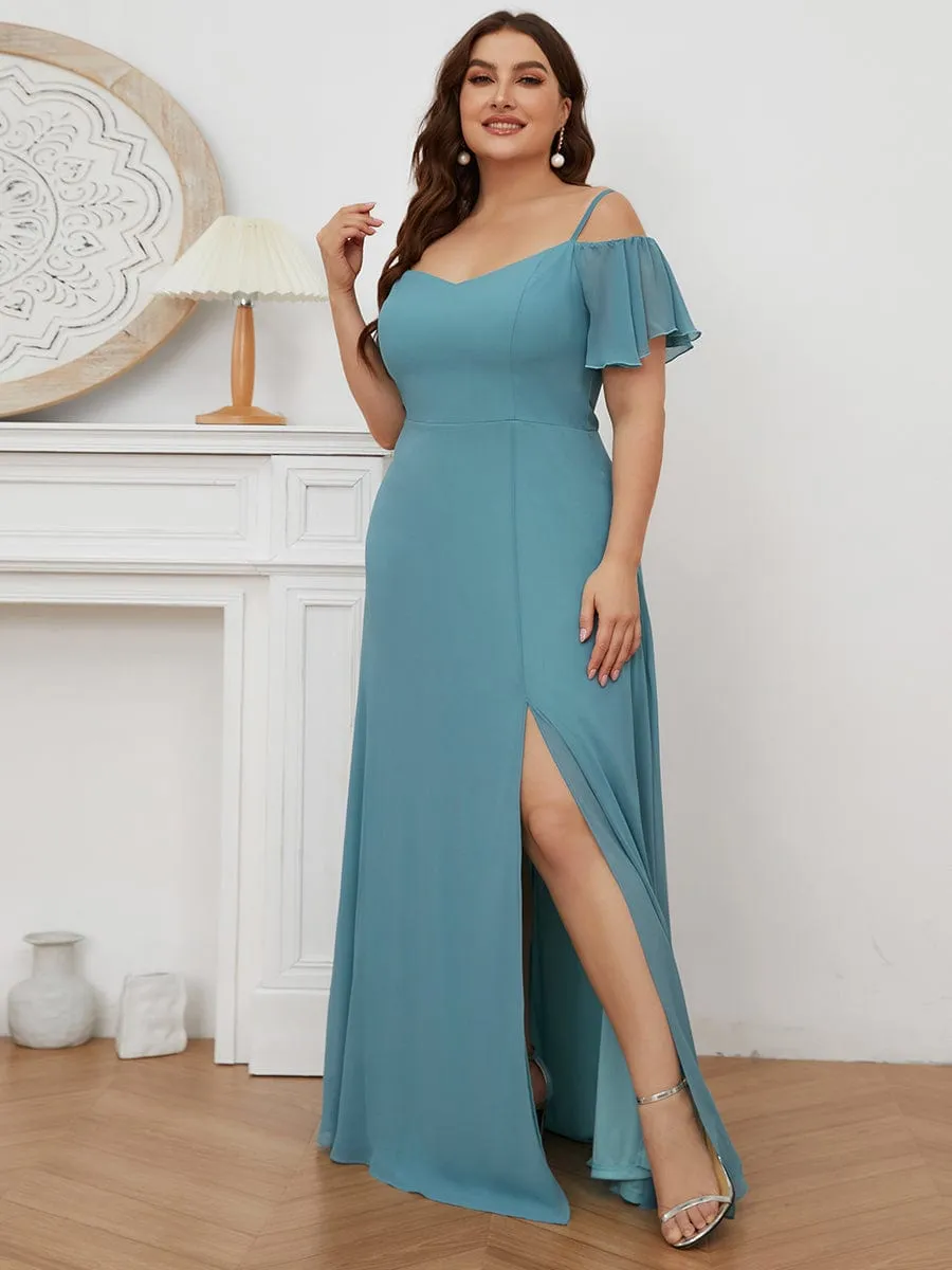 Custom Size Cold Shoulder Formal Bridesmaid Dress with Side Slit