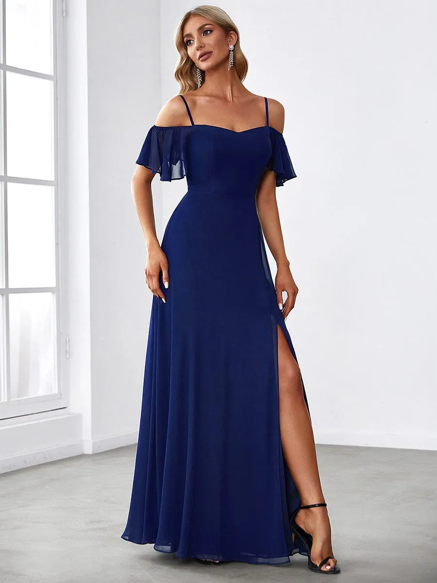 Custom Size Cold Shoulder Formal Bridesmaid Dress with Side Slit