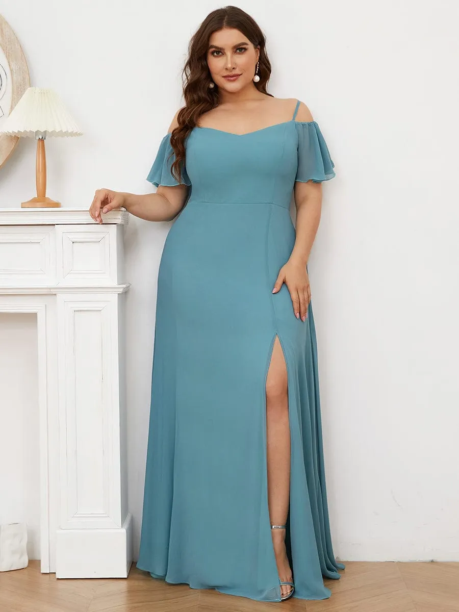 Custom Size Cold Shoulder Formal Bridesmaid Dress with Side Slit