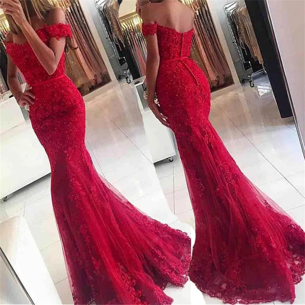 DEANWANGKT  Mermaid Off The Shoulder Long Prom Dress Sweetheart Lace Appliques Sequined Women Evening Party Gowns  Vestidos De Fiesta