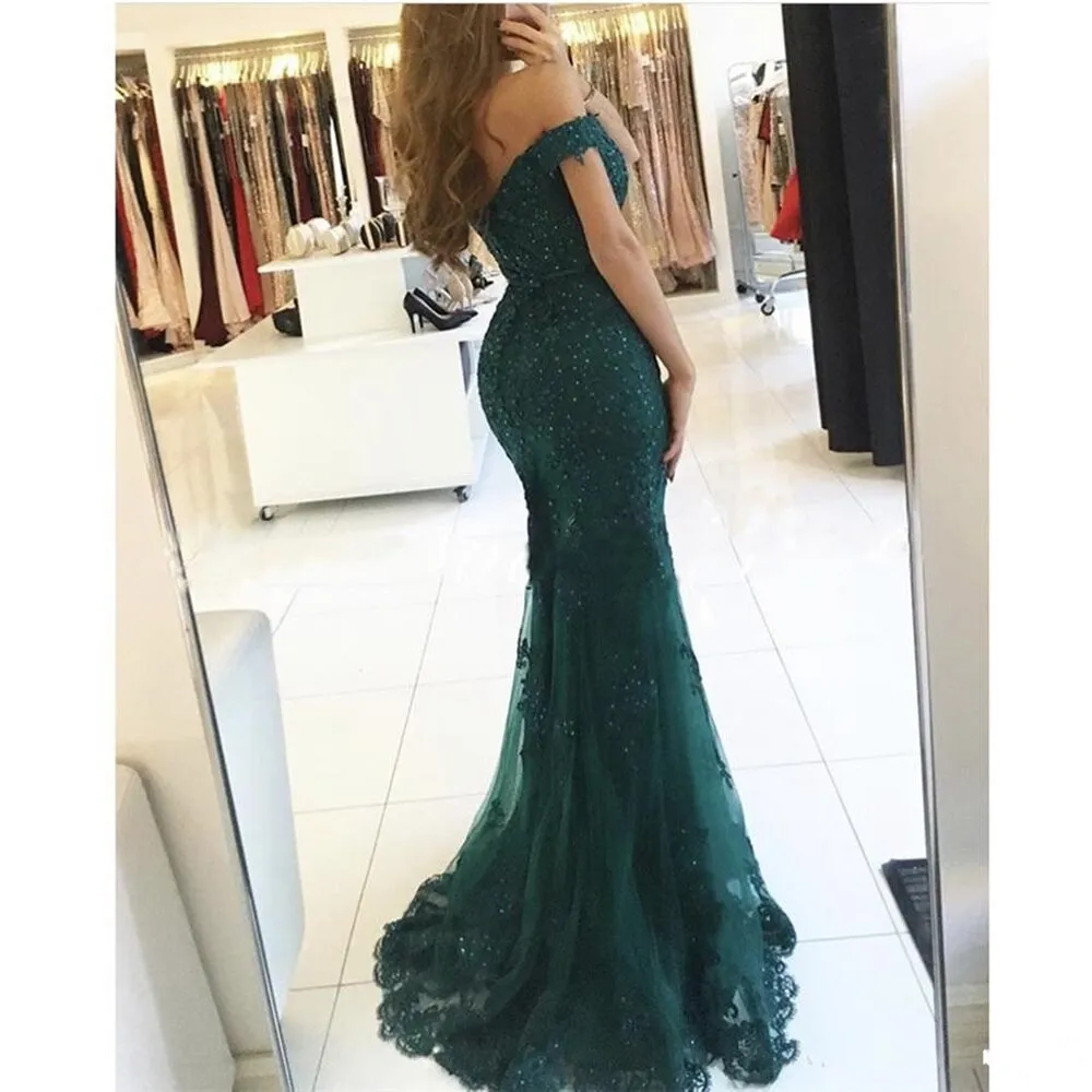 DEANWANGKT  Mermaid Off The Shoulder Long Prom Dress Sweetheart Lace Appliques Sequined Women Evening Party Gowns  Vestidos De Fiesta