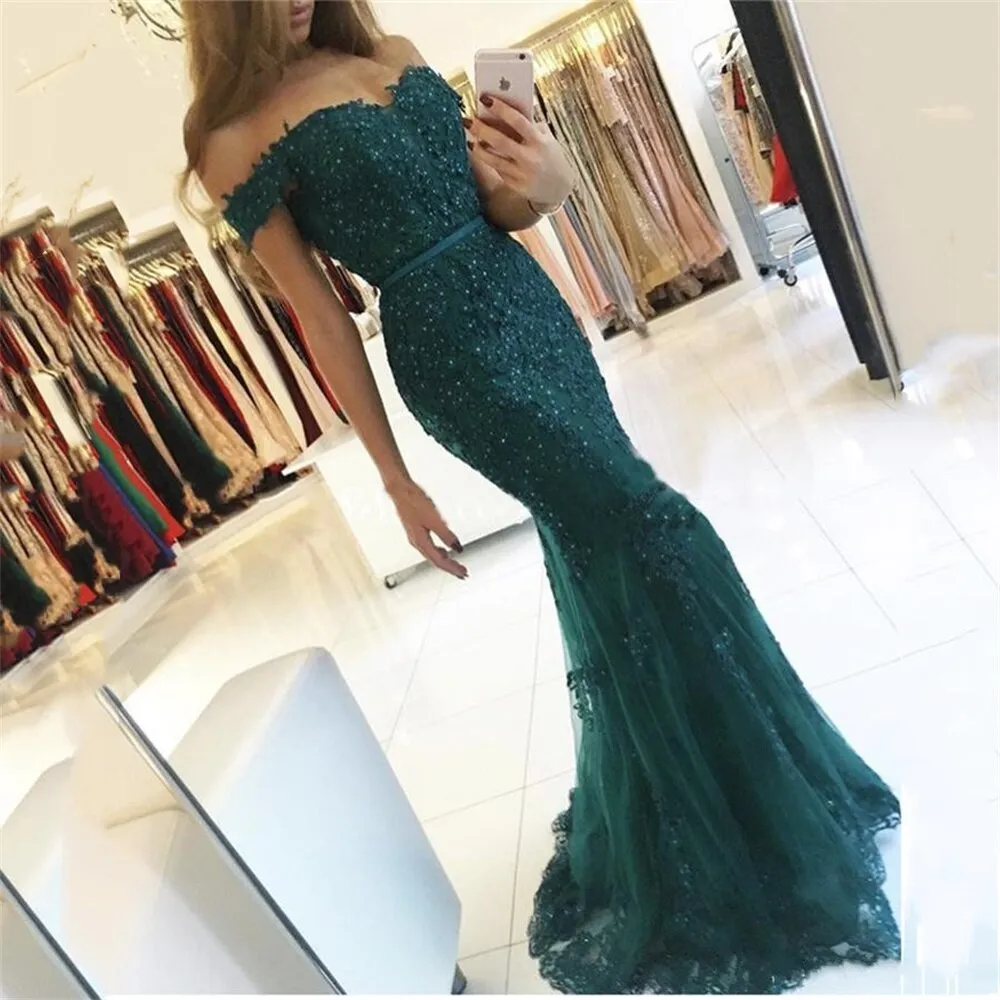 DEANWANGKT  Mermaid Off The Shoulder Long Prom Dress Sweetheart Lace Appliques Sequined Women Evening Party Gowns  Vestidos De Fiesta