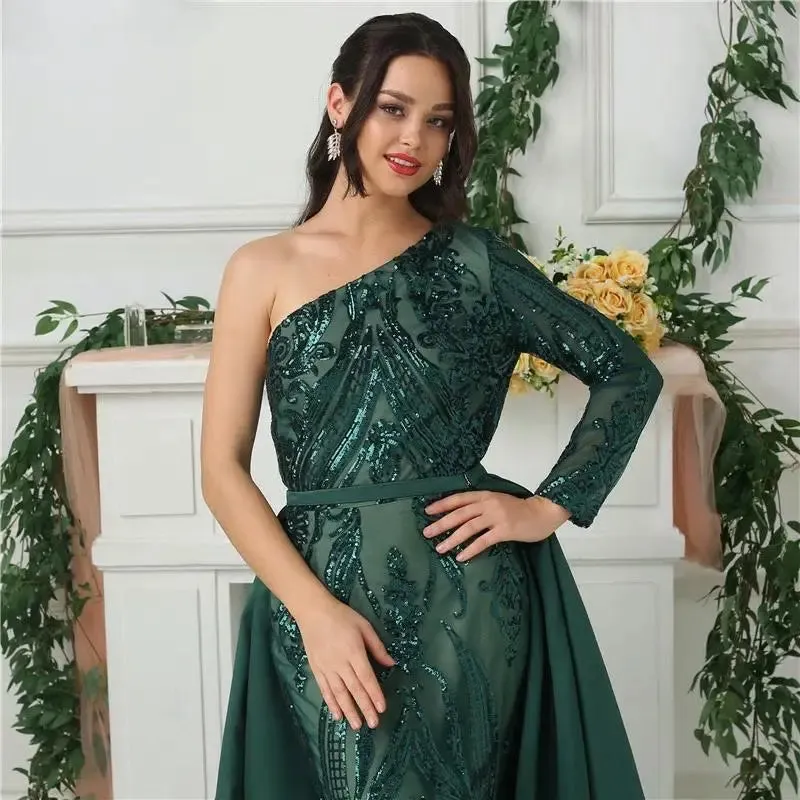 Delara Green Sequined Gown