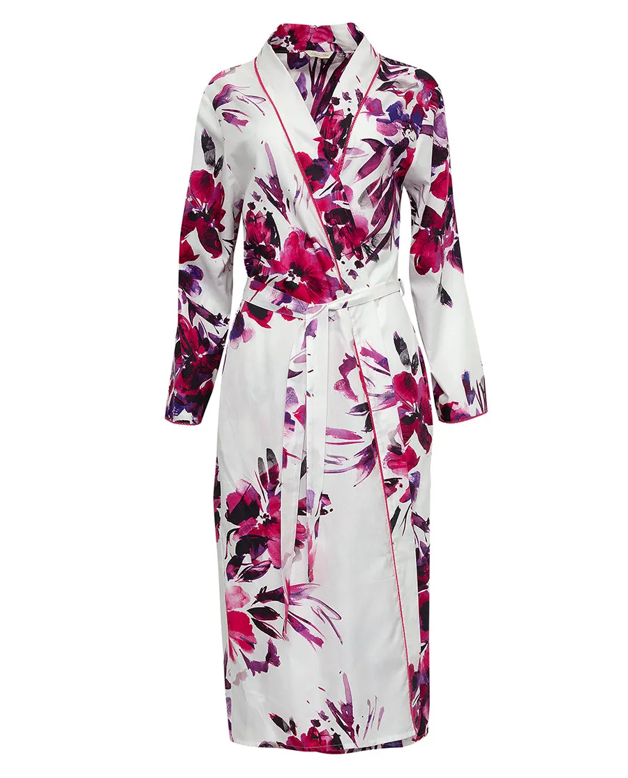 Delilah Lace Trim Floral Print Long Dressing Gown