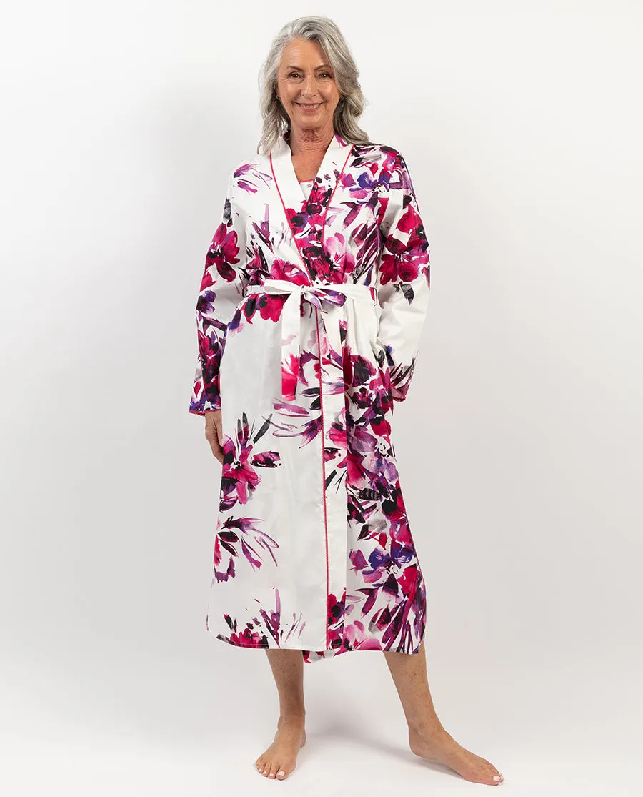 Delilah Lace Trim Floral Print Long Dressing Gown