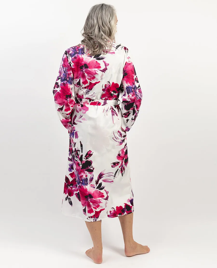 Delilah Lace Trim Floral Print Long Dressing Gown