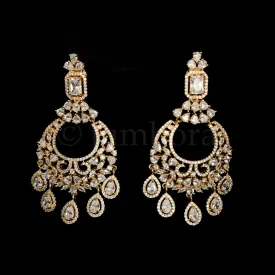 Designer Contemporary White Zircon (CZ) Stone Long Statement Earring