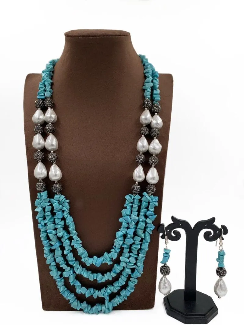 Designer Semi Precious Gemstone Turquoise Uncut Beads Necklace By Gehna Shop