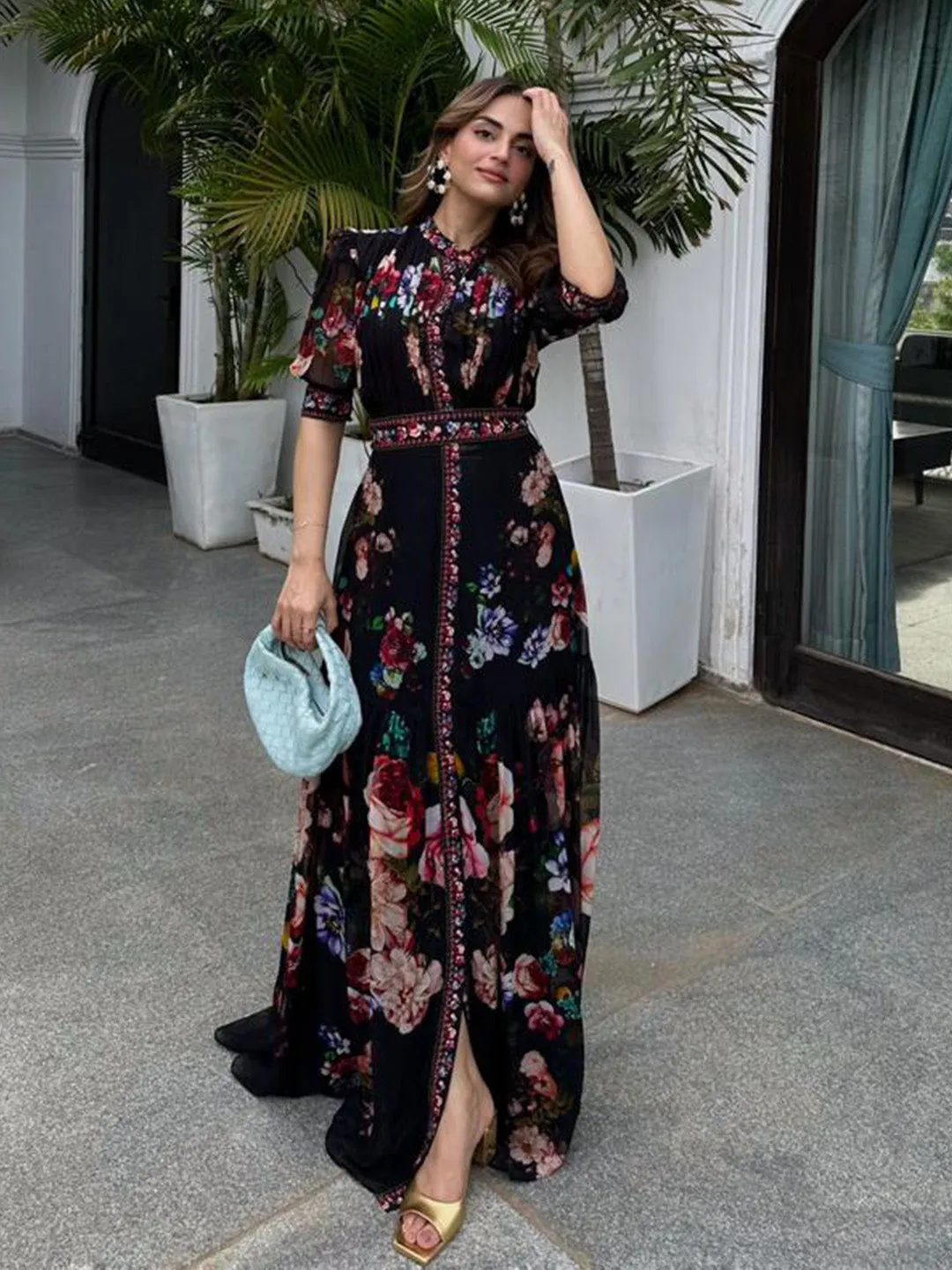 Digital Floral Printed Georgette Gown Dress