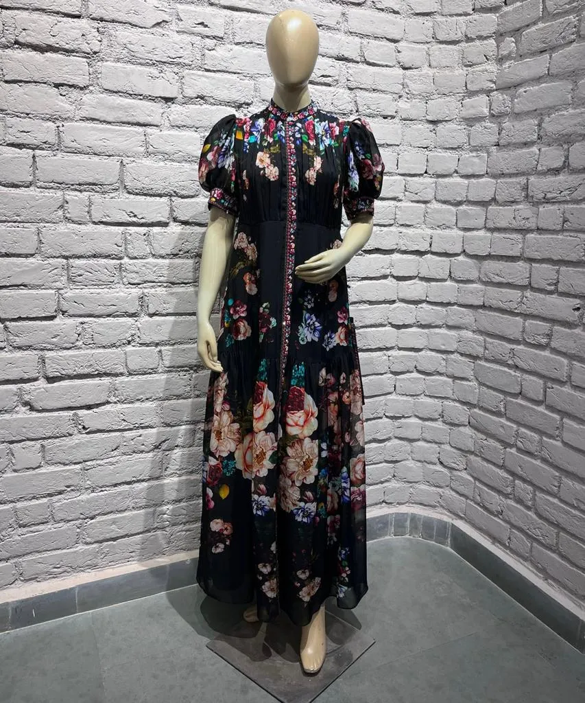 Digital Floral Printed Georgette Gown Dress