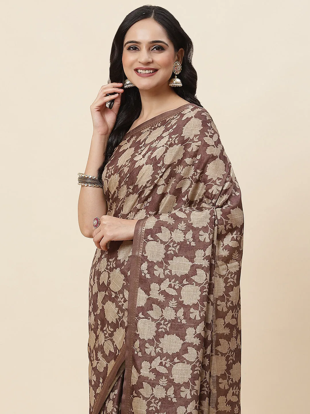 Digital Floral Printed Tussar Saree