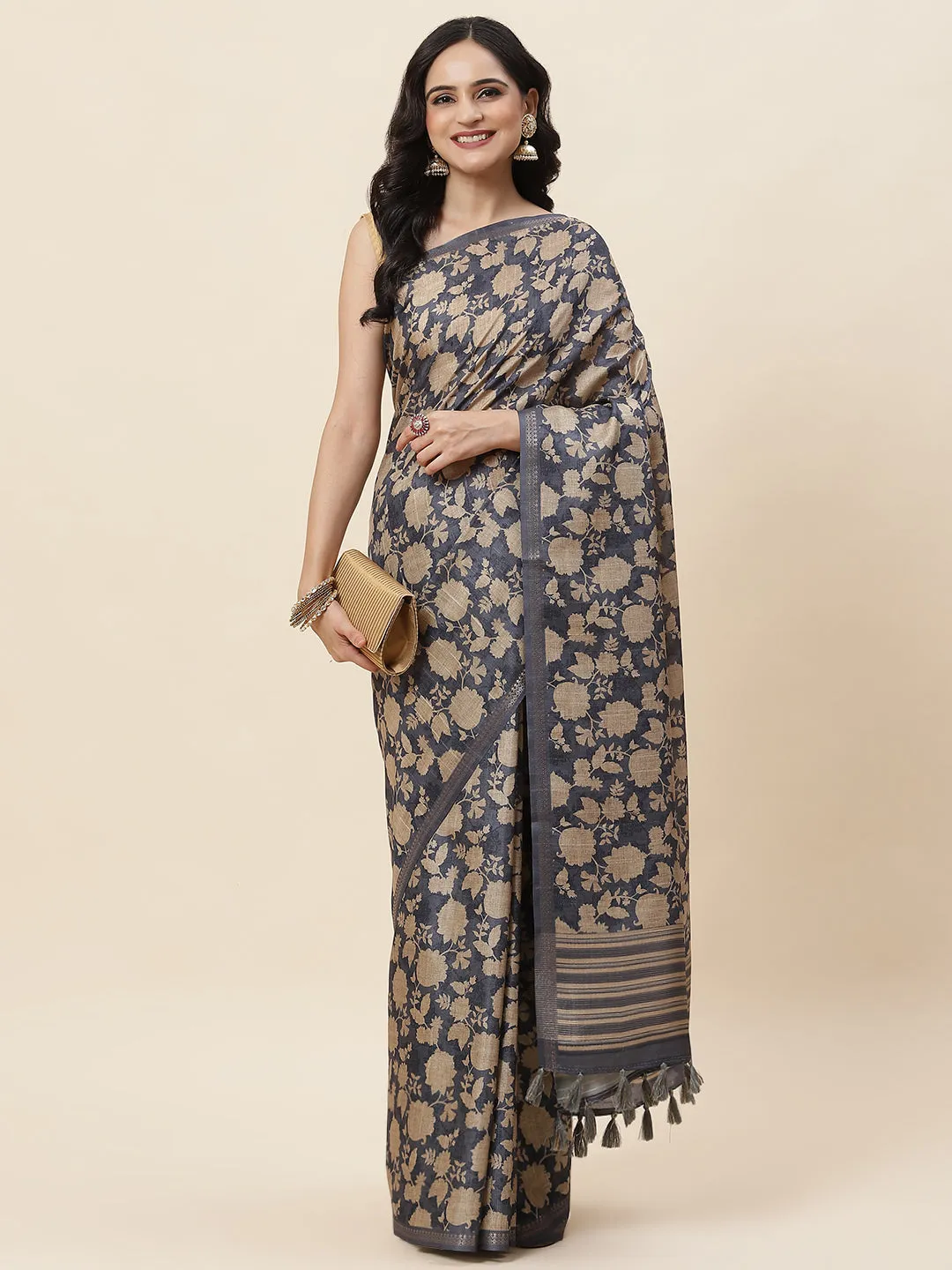 Digital Floral Printed Tussar Saree