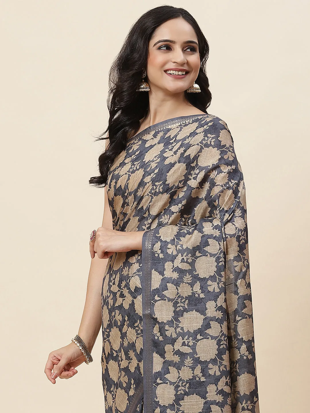 Digital Floral Printed Tussar Saree