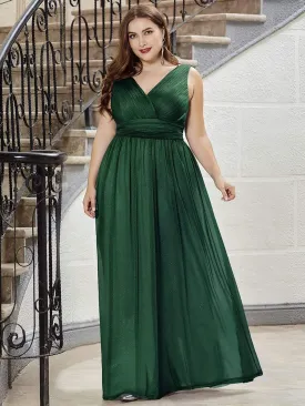 Double V Neck Maxi Long Plus Size Sparkly Evening Dresses for Party