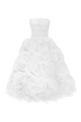 Dramatically flowered tulle dress in white