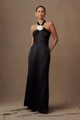 Elegant Black Dylan Rose Halter Maxi Dress for Women - Versatile Summer Evening Wear