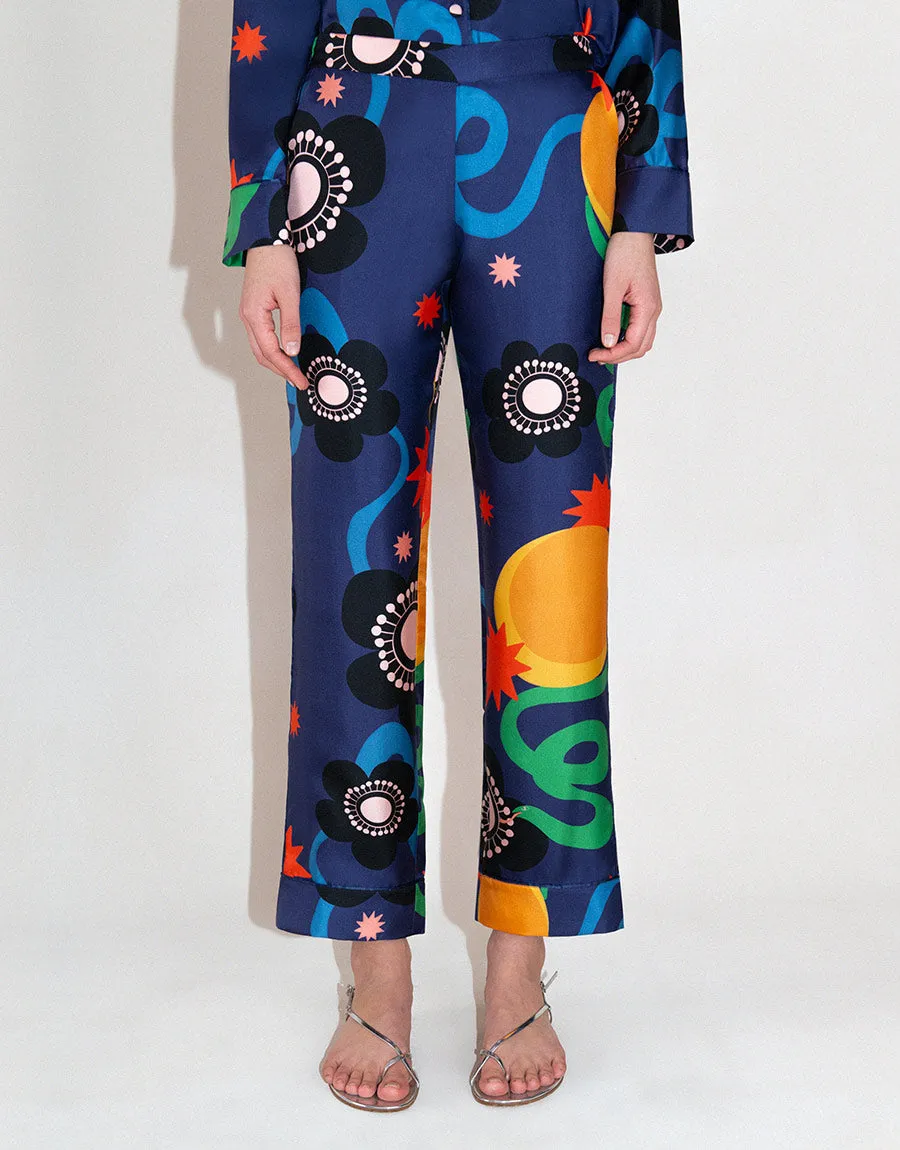 Eden Silk Twill Trouser - Tropical Night Navy