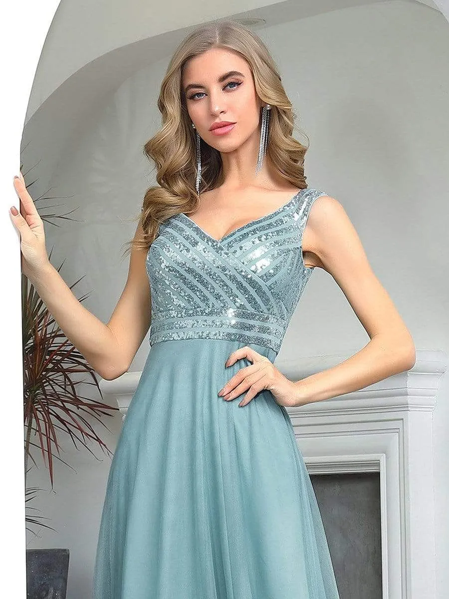 Elegant V Neck A-Line Sleeveless Long Bridesmaid Dress for Women