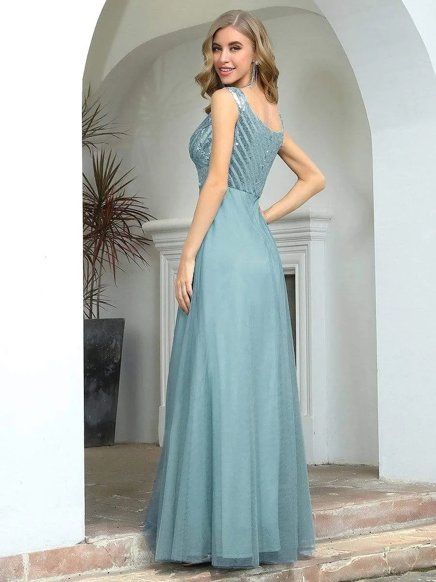 Elegant V Neck A-Line Sleeveless Long Bridesmaid Dress for Women