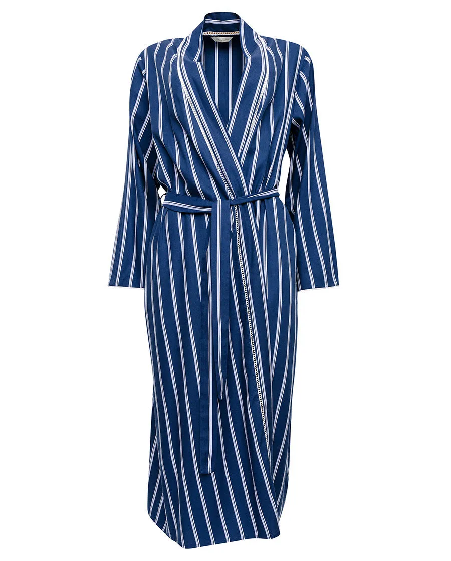 Evette Lace Trim Printed Stripe Long Dressing Gown