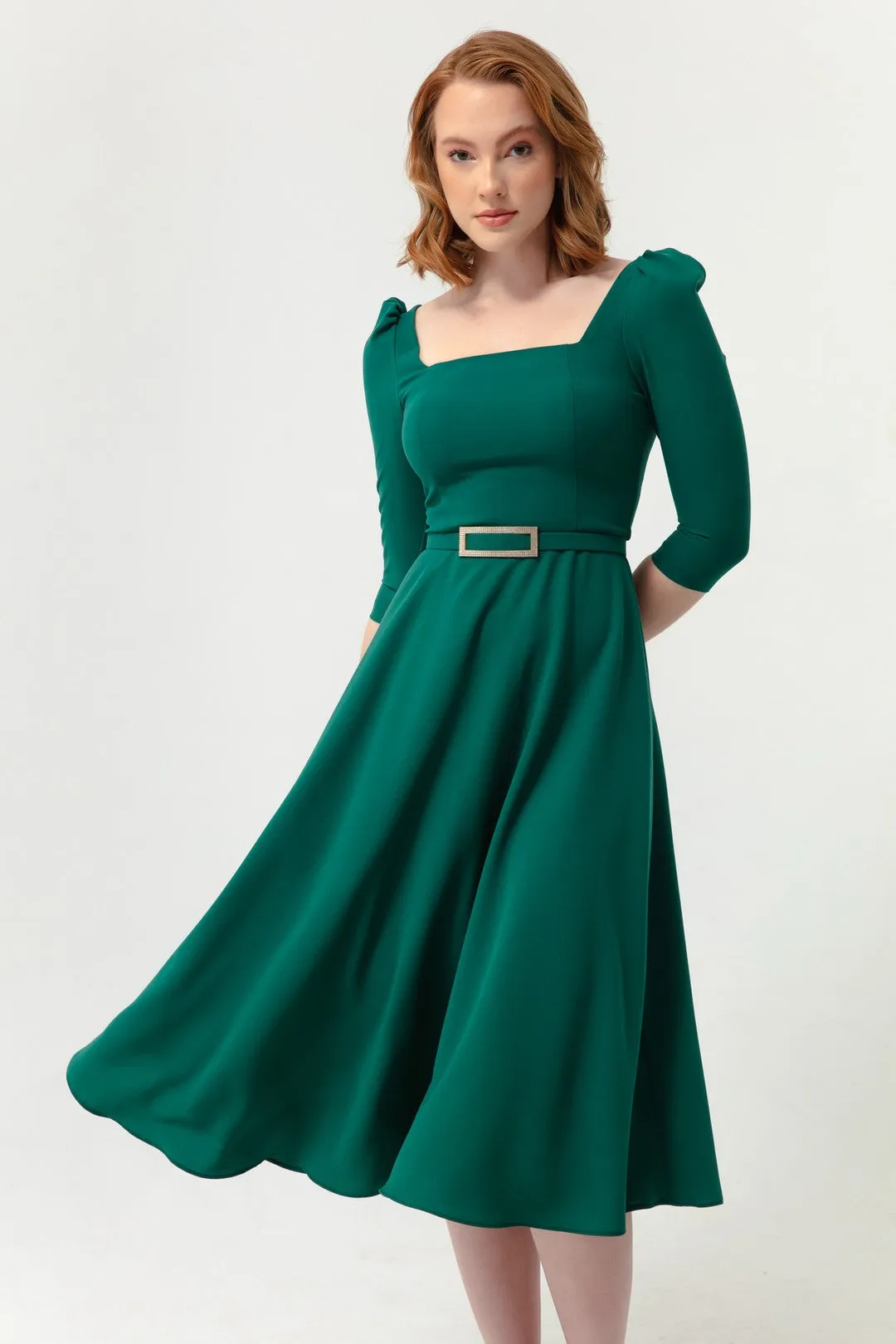 Female Square Neck Arched Midi Dress