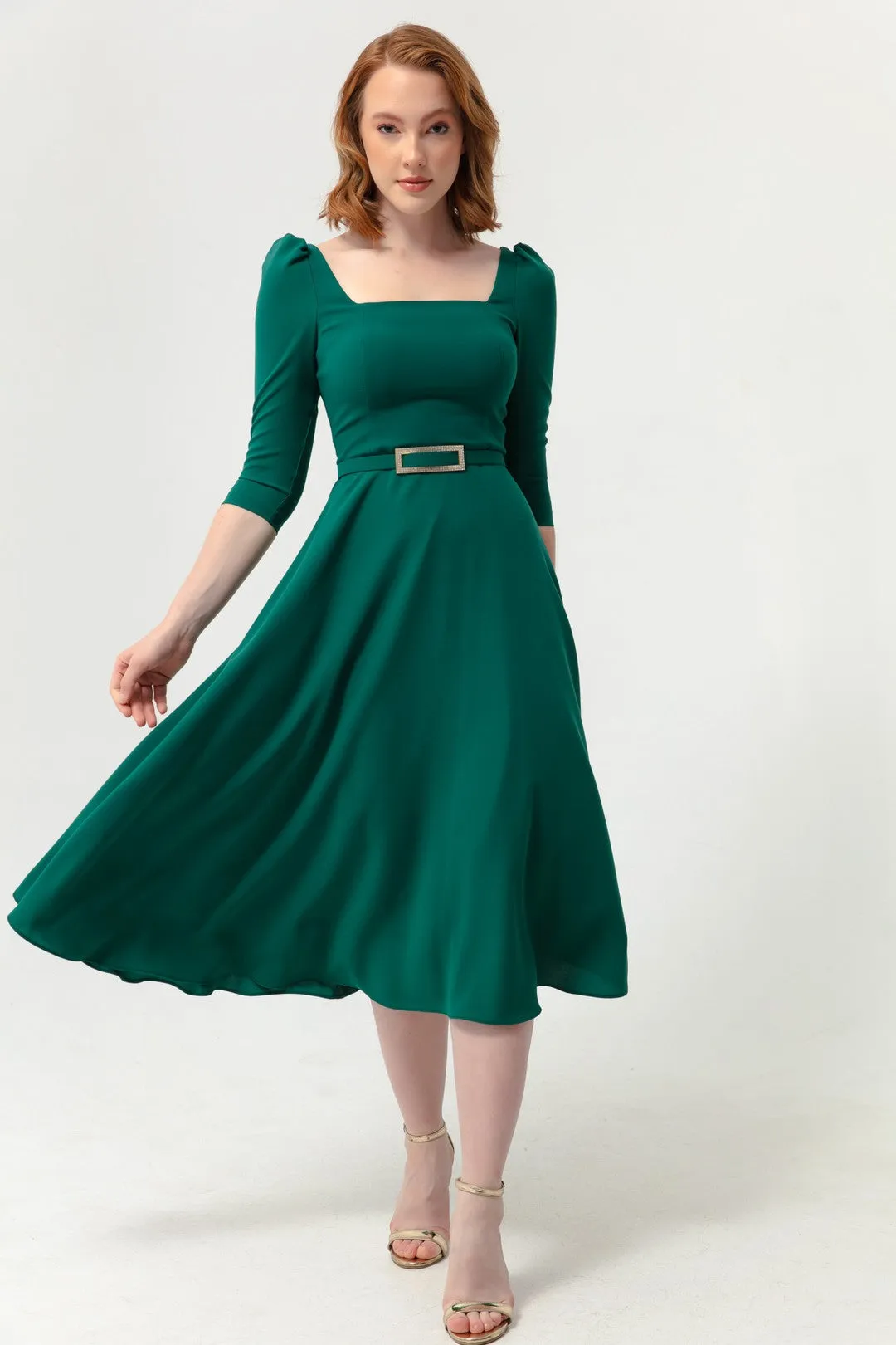 Female Square Neck Arched Midi Dress