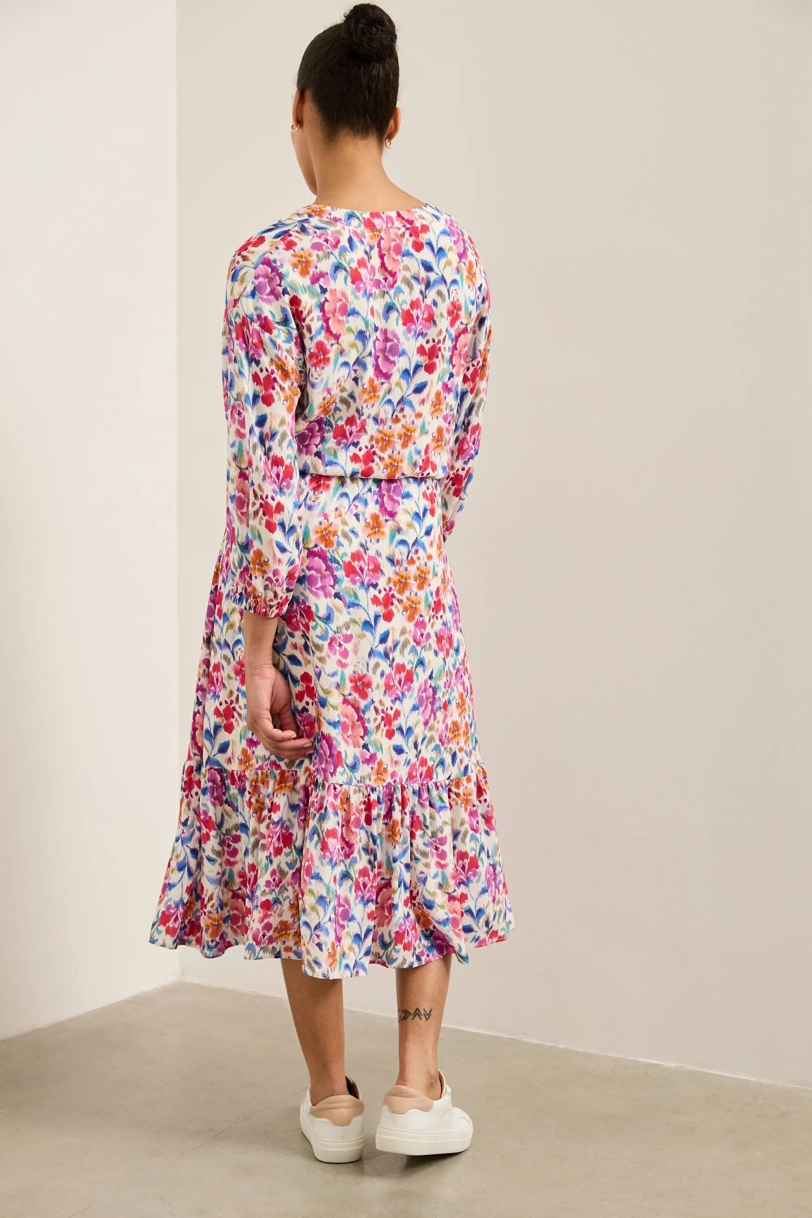 Floral printed fluid shirt dress