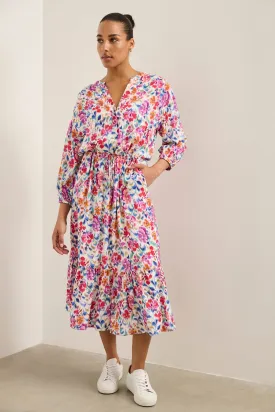 Floral printed fluid shirt dress