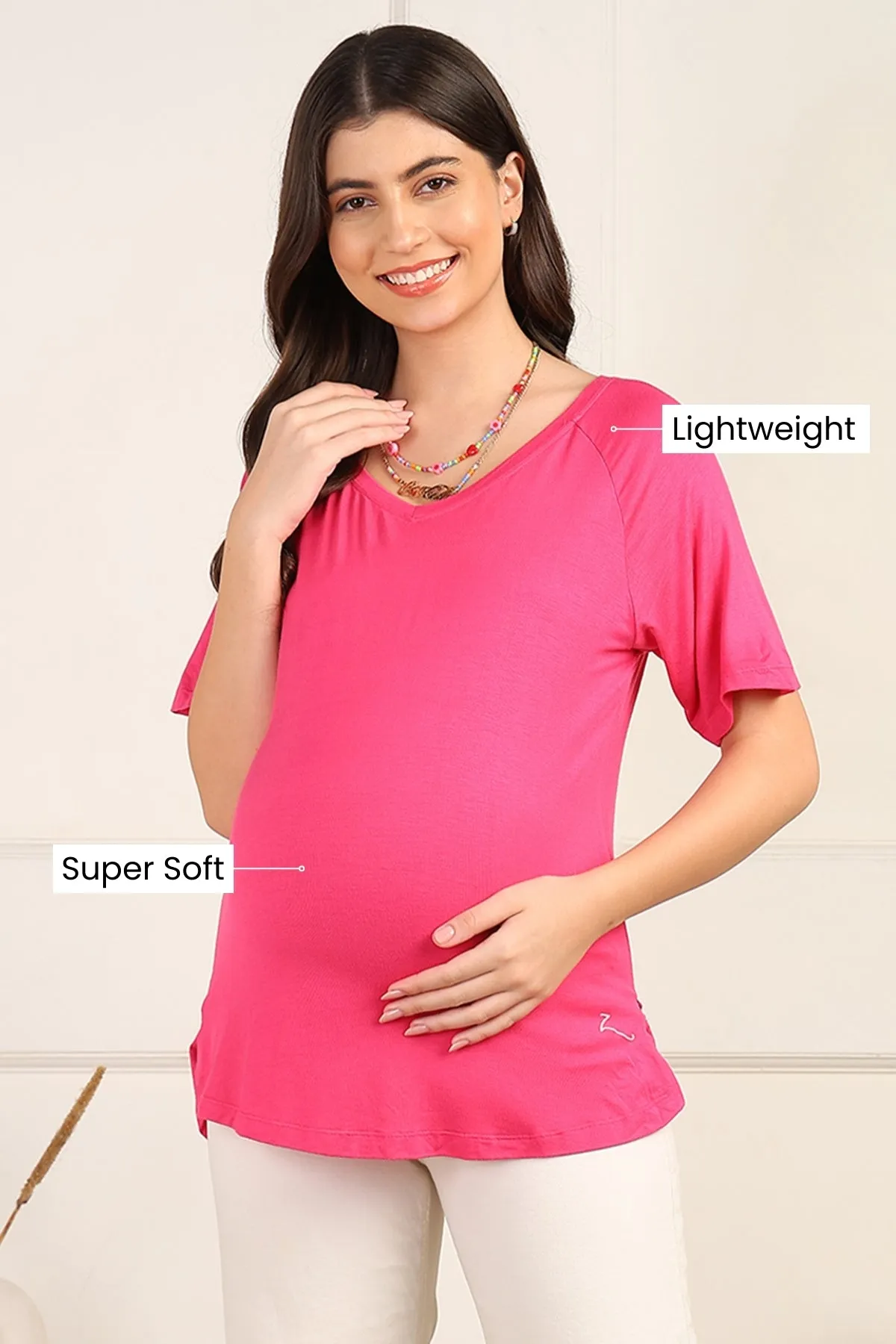 Fuchsia Solid Nursing Top with Side Zip Access