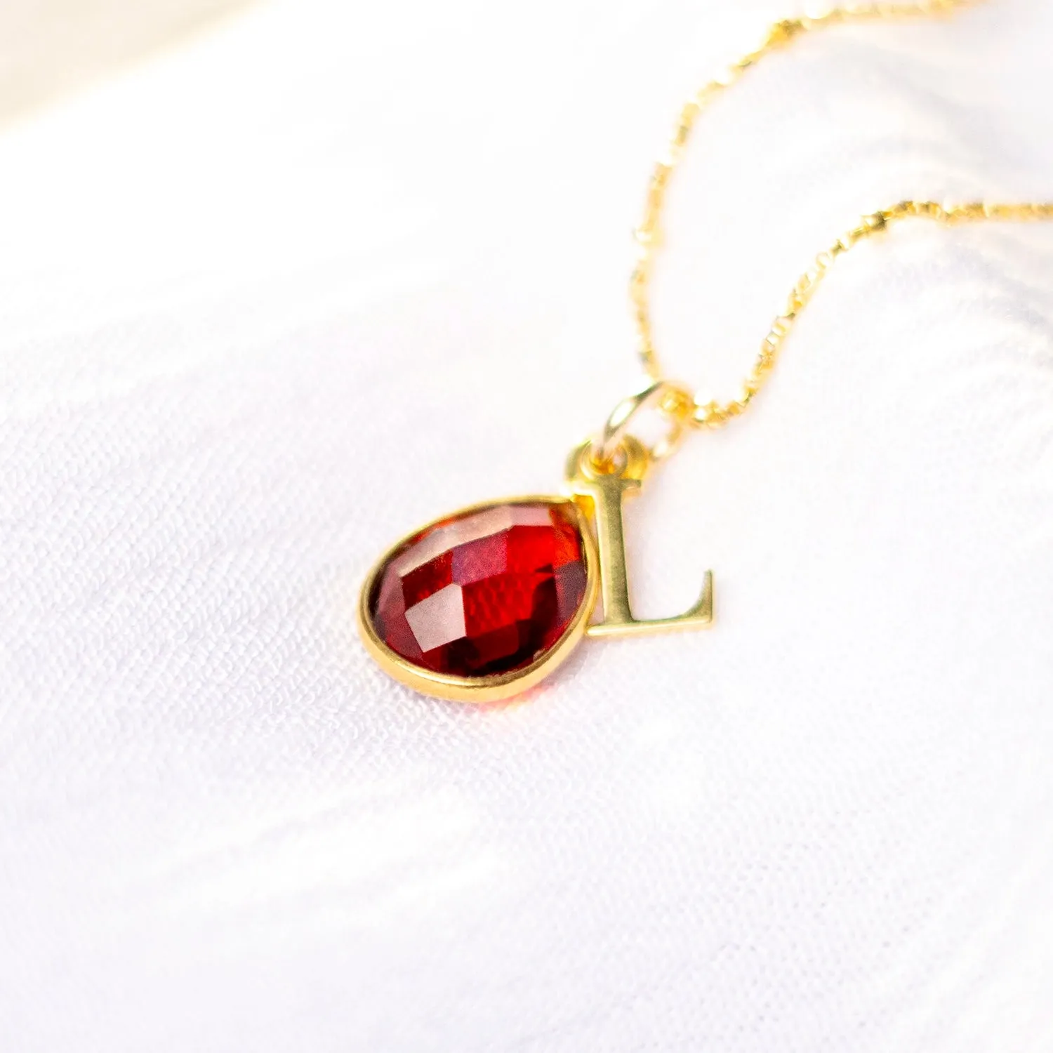 Garnet Charm Necklace | Gold | January