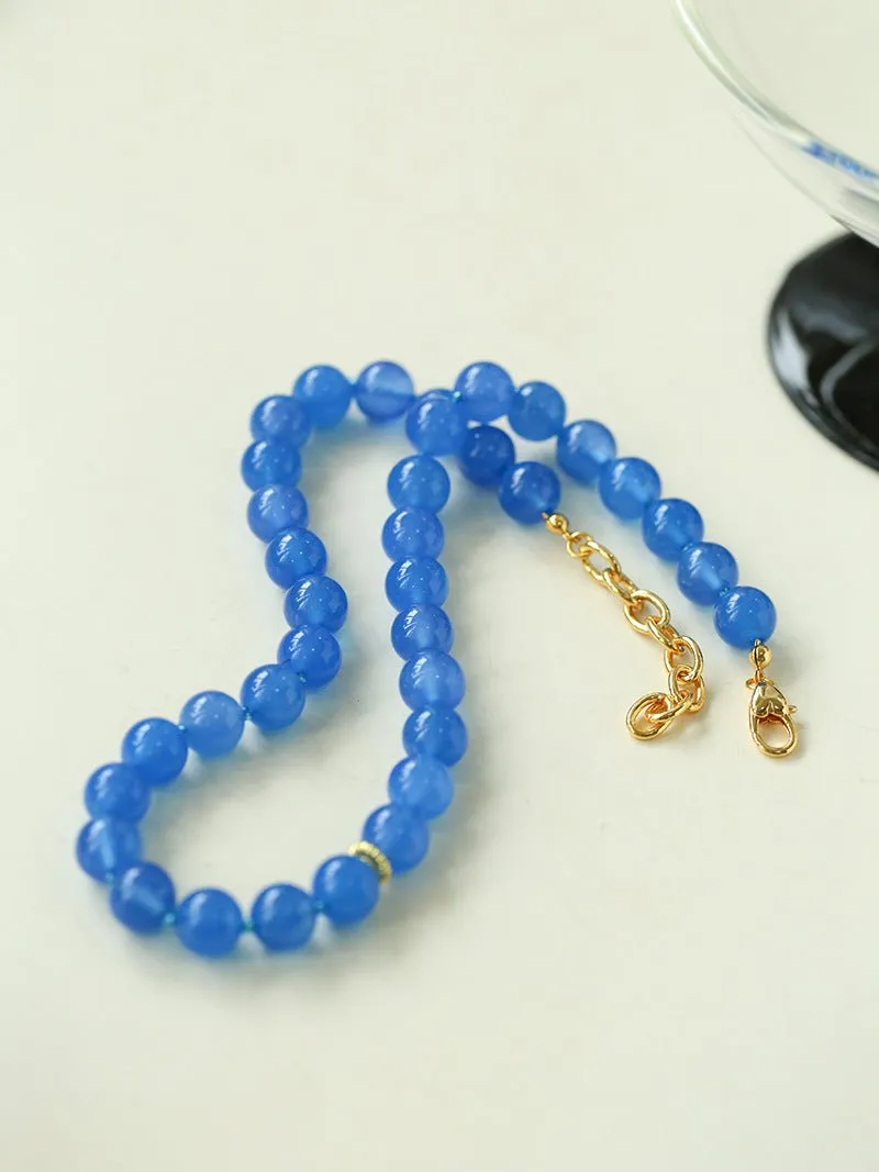 Glacier Blue Onyx Small Fresh Beaded Necklace