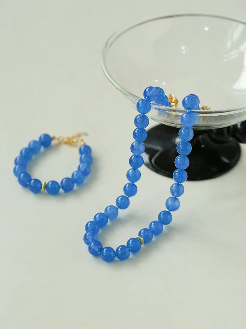 Glacier Blue Onyx Small Fresh Beaded Necklace