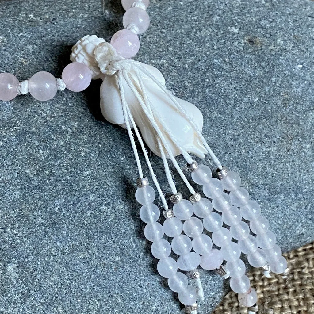 Goddess Mala Necklace with Rose Quartz, Amethyst, and Moonstone Beads