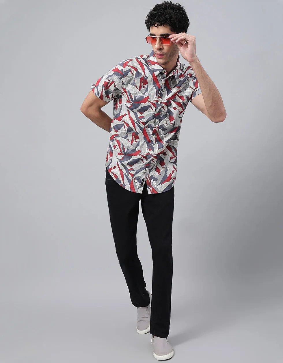 Grey Men's Printed Shirt