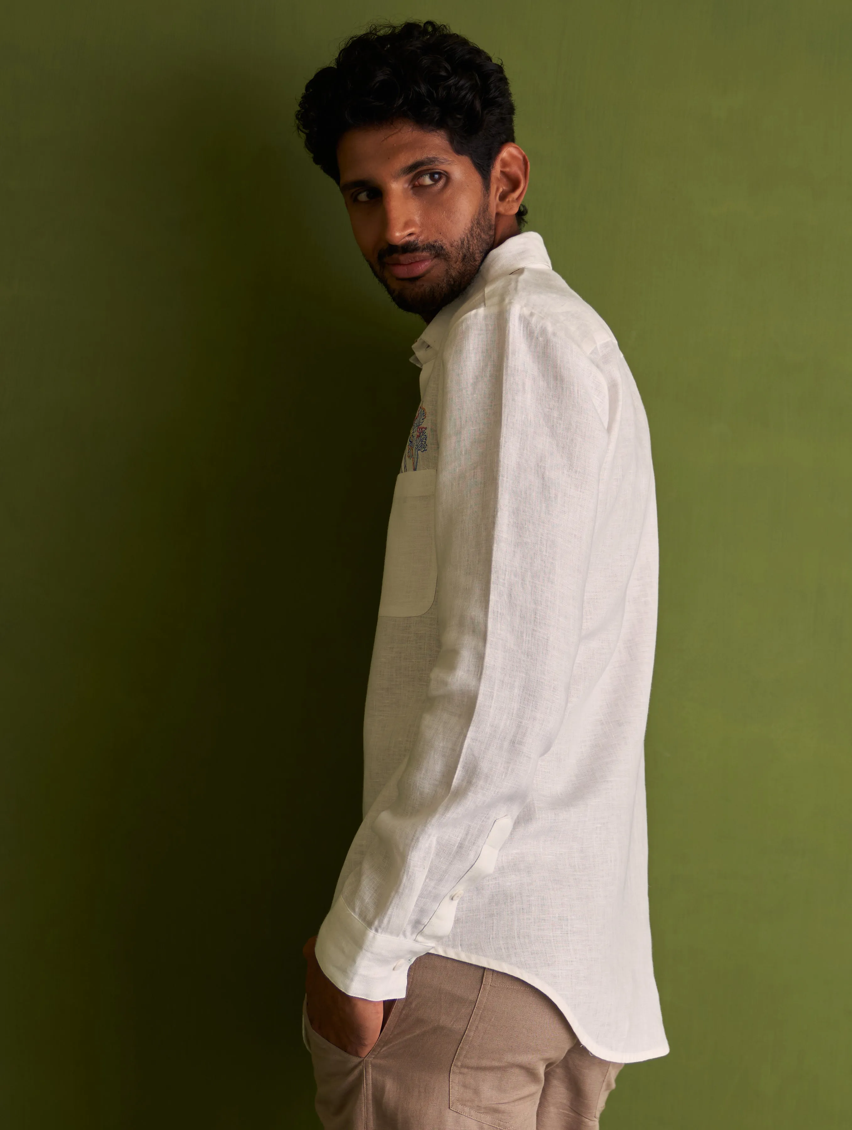 Hae Block-Printed Linen Shirt - Ivory